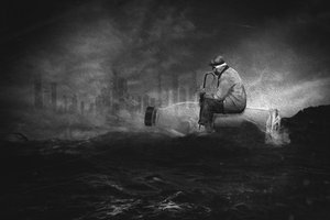 Man Adrift City Fog by Che Abu Bakar