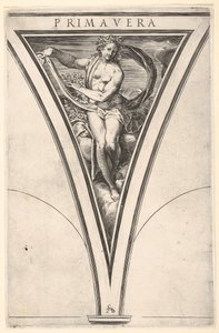 Spring Primavera represented as a woman bearing a billowing drape and garlands by Cherubino Alberti