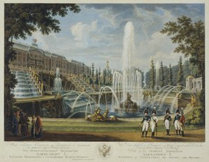 View of the Great Cascade, Samson Fountain and Great Palace at Peterhof