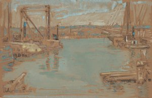 North River Dock, New York by Childe Frederick Hassam