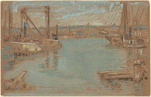 North River Dock, New York by Childe Hassam
