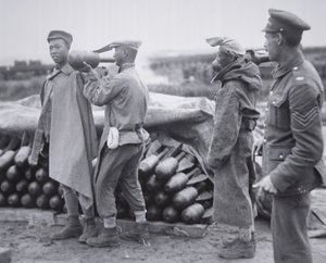 Chinese unit stocking aerial bombs at an ordnance depot in France by Chinese Photographer