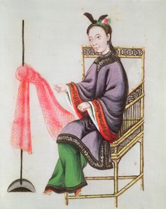 A Chinese Woman making a fishing net, Qianlong Period (1736-96) by Chinese School