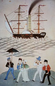 Chinese painting of the first British steamship and passengers to land at Canton c.1840 by Chinese School