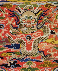 Detail from fabric depicting a five-dragon Kossu, Wanli period by Chinese School