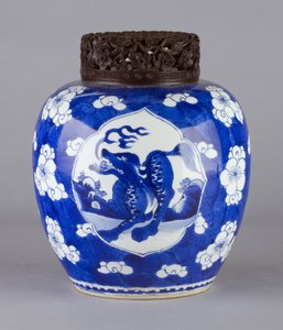 Jar with cover and dragon design by Chinese School