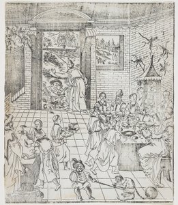 Lazarus at the House of the Rich Man (Plate from Giulio Alenis Tianzhu jiangsheng zhuxiang jingjie) by Chinese School