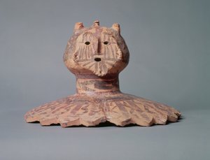 Lid from a Yangshao Pot, Possibly Depicting the Face of a Shaman, Yangshao Period