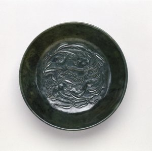 Marriage bowl with two wa wa fish holding millet branches in their mouths by Chinese School
