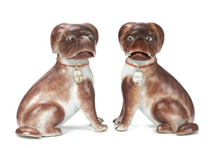 Pair of Chinese Export Figures of Seated Pug Dogs