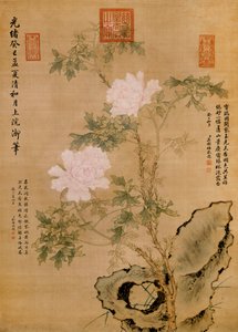 Peonies and Rock by Chinese School