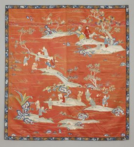 Red satin bed cover, 19th century by Chinese School
