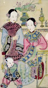 Two women with a child, Yangliuqing by Chinese School