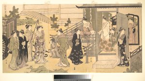 A Disguised Scene from The Tale of Genji (Fūryū Yatsushi Genji), Chapter 33, “Wisteria Leaves (Fuji no uraba)” by Chobunsai Eishi