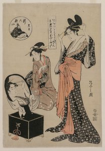 Courtesan Before a Mirror Adjusting Her Hairpins from the Series A New Series of the Six