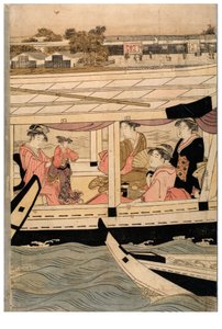 Part of a Horizontal Pentaptych of Sumida River Scene by Chobunsai Eishi