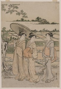 Three Women Strolling in the Countryside by Chobunsai Eishi