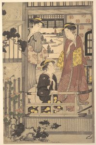 Three Women on a Veranda by Chobunsai Eishi