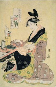 Woman at Her Desk by Chobunsai Eishi
