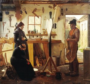 Two Women Visiting the Village Artist to See the Ordered Grave Cross by Christen Dalsgaard