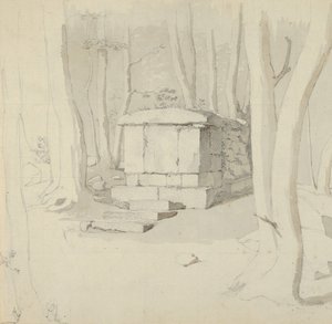 A Stone Tomb in a Forest, verso: Study of a Flower by Christen Købke