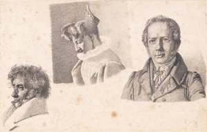 Sheet with Three Portraits: Baker Købke, Sophie Krohn, and N. Feilberg by Christen Købke