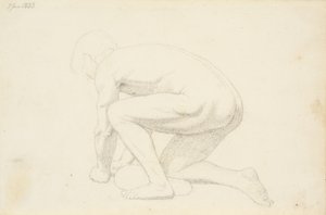 Male Model Lying Supported on Arms and Right Knee, Seen from the Side and Facing Left by Christen Købke