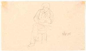 Seated Man at a Table and Small Sketch of a Horse Carriage by Christen Købke