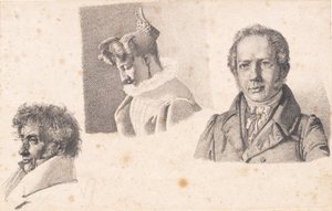 Sheet with Three Portraits: Baker Købke, Sophie Krohn, and N. Feilberg by Christen Købke