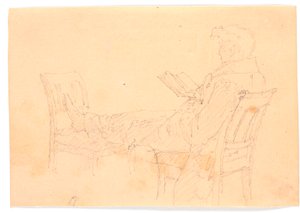 Hans Peter Købke Lying on Two Chairs, Reading