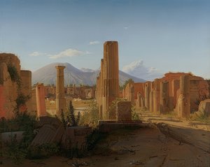 The Forum of Pompeii with Vesuvius in the Background. 1841 by Christen Schjellerup Købke