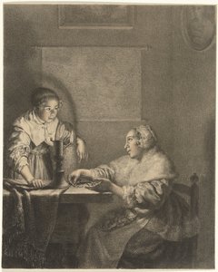 Interior with Lady and Maid by Candlelight by Christiaan Josi