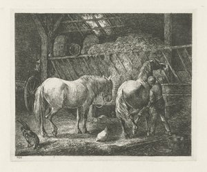 Stable Interior with Two Horses by Christiaan Wilhelmus Moorrees