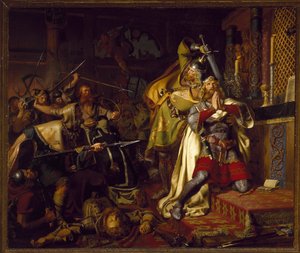 The death of Canute IV of Denmark in the Church of Saint Albanus (The Murder of Canute the Holy) by Christian Albrecht von Benzon (1816-1849) by Christian Albrecht von Benzon
