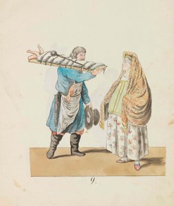 Butcher with Pig on the Board and Merchant Woman by Christian Gottfried Heinrich Geissler