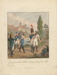 Two French soldiers fighting a duel on an avenue