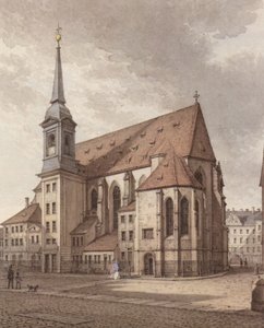 Watercolor of the Dresden Sophienkirche by Christian Gottlob Hammer