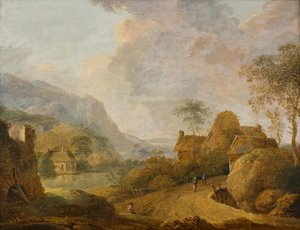 Mountain Landscape with River and Farmhouse