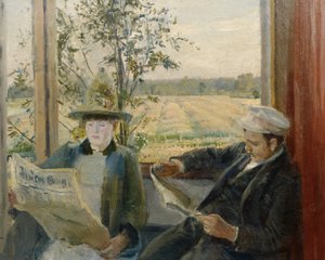 Oda reading the newspaper Verdens Gang by Christian Krohg
