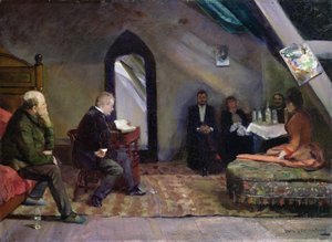 Reading in the studio by Christian Krohg