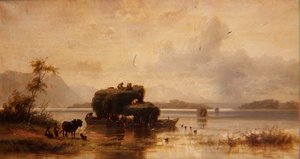A Lake Landscape with Peasants and Haybarges