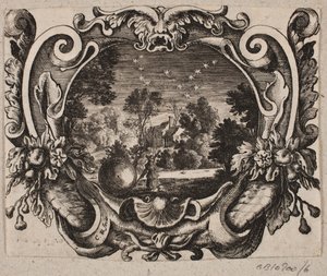 Emblem with Man Rolling a Ball at Night by Christian Rothgiesser