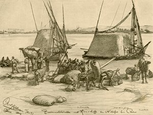 Loading cotton onto grain boats, River Nile, Cairo, Egypt, 1898 by Christian Wilhelm Allers