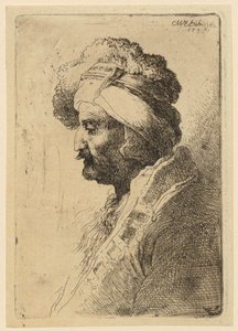 Bust Portrait of a Man Wearing a Head Covering, in Left Profile by Christian Wilhelm Ernst Dietrich