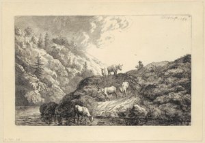 A Herd of Animals by the River [Oxen Driven to Water] by Christian Wilhelm Ernst Dietrich