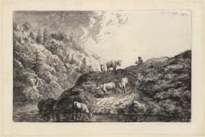 A herd of animals by the river [Oxen driven to water] by Christian Wilhelm Ernst Dietrich