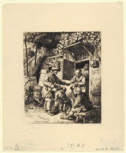 Half-Figure of a Seated Man with a Feathered Hat and Glasses in His Left Hand by Christian Wilhelm Ernst Dietrich