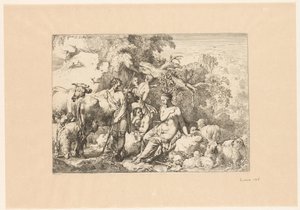Shepherd with Flock and Four Muses