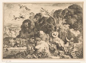 Venus Sitting on a Rock, Accompanied by Three Putti