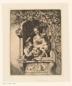 Woman with Children in Decorated Window